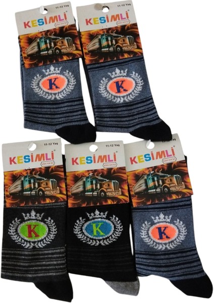 Erkek Çocuk Çorap 11-12 Yaş 5'li Set-Kesimli Kids Socks