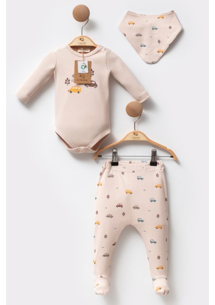 Organik Pamuklu Araba Desenli Body Patikli Alt 3'lü Yumuşak Dokulu Erkek Bebek Takım