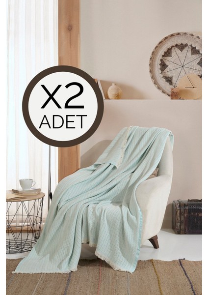 Vera Mint 2 Adet Koltuk Berjer Örtüsü Şalı 150 x 200 cm Tv Battaniyesi Throw Pamuklu