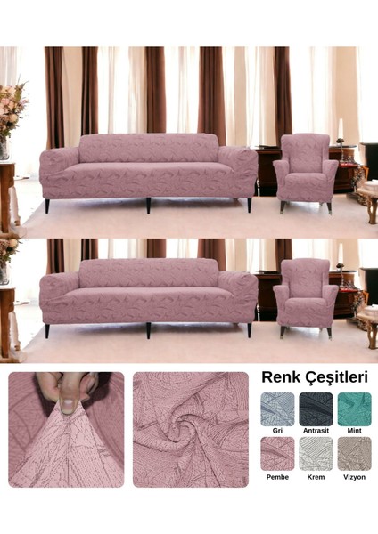 Streç Lastikli Esnek Yıkanabilir Pamuklu Sehra Desen 3+3+1+1 Jakarlı Koltuk Örtüsü Koltuk Kılıfı