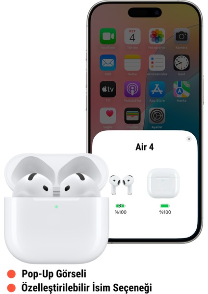 4. Nesil Beyaz Ios Android Uyumlu Kablosuz Bluetooth Kulaklık Yeni Nesil Şeffaf Kılıf Hediyeli