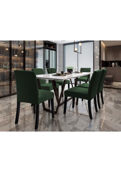 6'lı Sandalye Kılıfı Haki Yeşili Renk Likralı Yıkanabilir