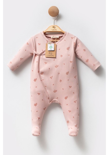 Organik Pamuklu Patikli Uzun Kollu Yandan Bağlamalı Soft Touch Kız Bebek Tulum