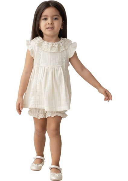 4210MY Kız Bebek Dantelli Simli Müslin Şortlu Ikili Takım