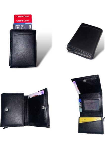 Cüzdan Kaliteli Gerçek Deri Siyah Kredi Kartı Bölmeli Kartlık Banknot Bölmeli Klasik Zarif Sağlam Pratik indirimleri