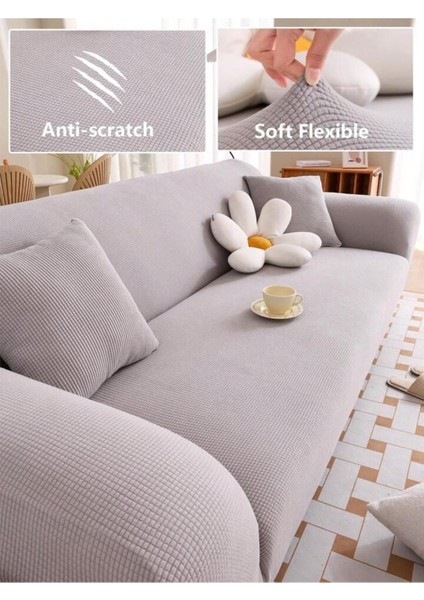 Likrali Streç Lastikli Esnek Kare Desen Üç Kişilik Kotuk Örtüsü Koltuk Kılıfı Sofa Cover