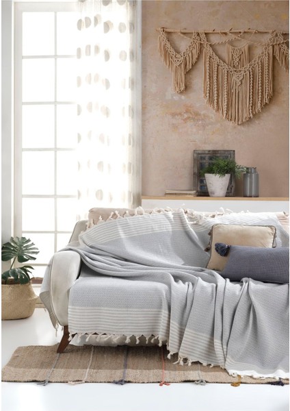 Bergama Gri 3 Adet Koltuk Örtüsü 180 x 200 cm Koltuk Şalı Kanepe Berjer Örtüsü Pamuklu fiyatları