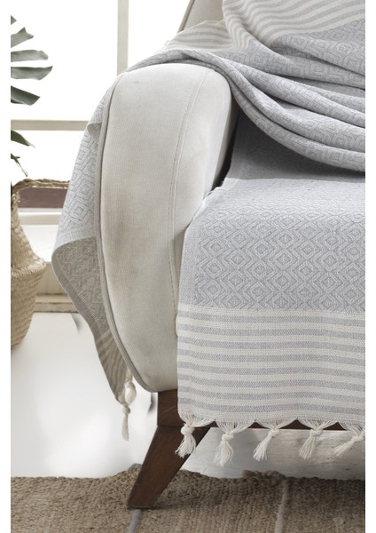 Bergama Gri 3 Adet Koltuk Örtüsü 180 x 200 cm Koltuk Şalı Kanepe Berjer Örtüsü Pamuklu modelleri