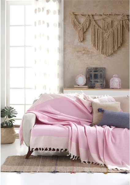 Bergama Pembe 3 Adet Koltuk Örtüsü 180 x 200 cm Koltuk Şalı Kanepe Berjer Örtüsü Pamuklu Throw fiyatları