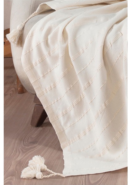 Krem Fitilli Buldan Kumaşı Ponponlu Koltuk Örtüsü 140X180 cm modelleri