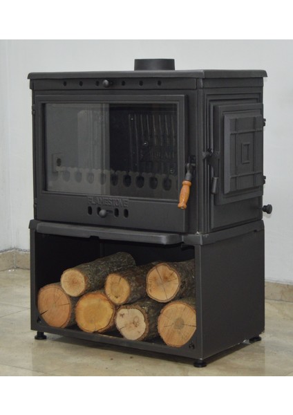 Flamestove FS-041YKST Retro Tek Camlı Şömine Yan Kapaklı Odunluklu