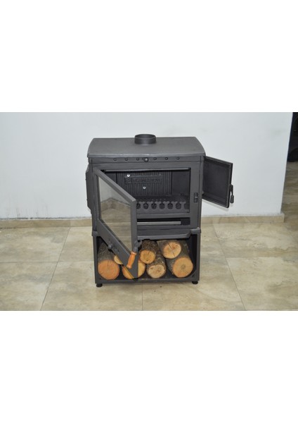 Flamestove FS-041YKST Retro Tek Camlı Şömine Yan Kapaklı Odunluklu