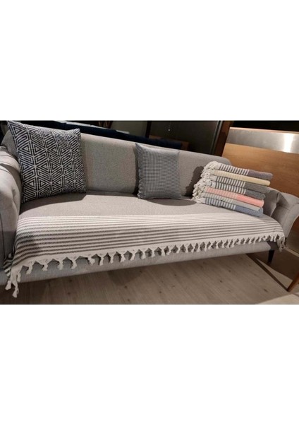 Pamuklu Kaymaz Hasır Dokuma Koltuk-Çekyat Örtüsü 180X220 - Sütlü Kahve