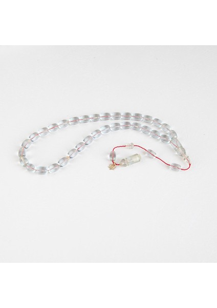 Ateş Kehribar Beyzi Kesim 7.5X11MM Tesbih - Şeffaf Beyaz