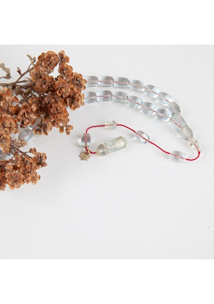 Ateş Kehribar Beyzi Kesim 7.5X11MM Tesbih - Şeffaf Beyaz modelleri