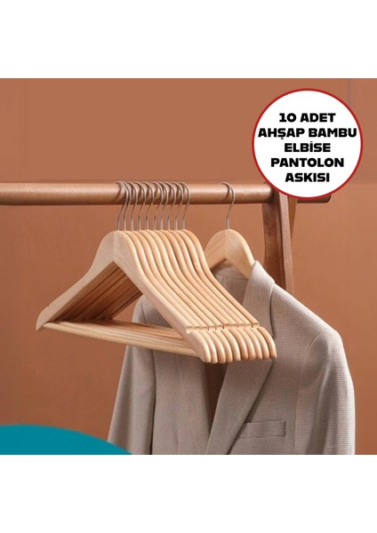 10 Adet Ahşap Bambu Askı Elbise ve Kıyafet Askısı - Gömlek Askısı fiyatları
