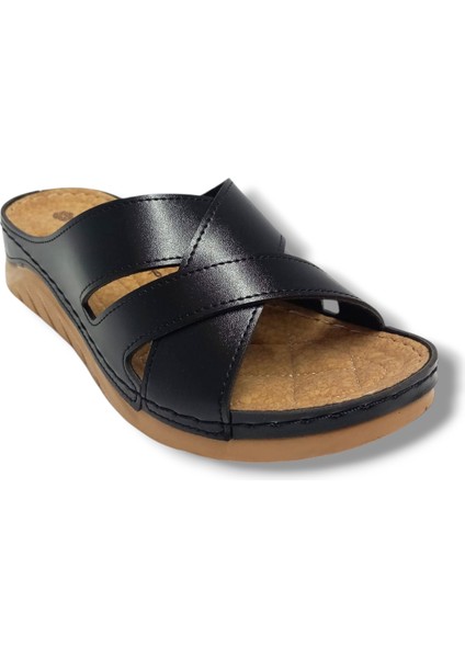 4003-25 Deri Comfort Çapraz 3 Bant Kadın terlik