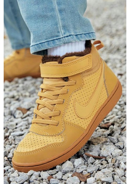Court Borough Mid Winter Leather Sneaker Hakiki Deri Yün Bilekli Kışlık Çocuk Spor Ayakkabı Taba