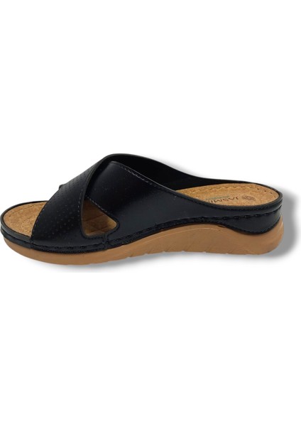 4002-25 Deri Comfort Çapraz Bant Kadın Terlik modelleri