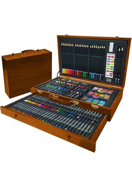 Hokota Ahşap Kutulu 140'lı Karışık Çizim ve Boyama Seti Renkli Medya