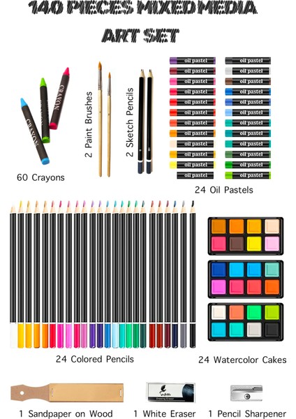 Hokota Ahşap Kutulu 140'lı Karışık Çizim ve Boyama Seti Renkli Medya fiyatları