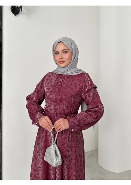 Premium Kalite Parıltılı Jakarlı Saten Kumaş Abiye Elbise Tesettür Uyumlu Jakarlı Abiye Elbise fiyatları