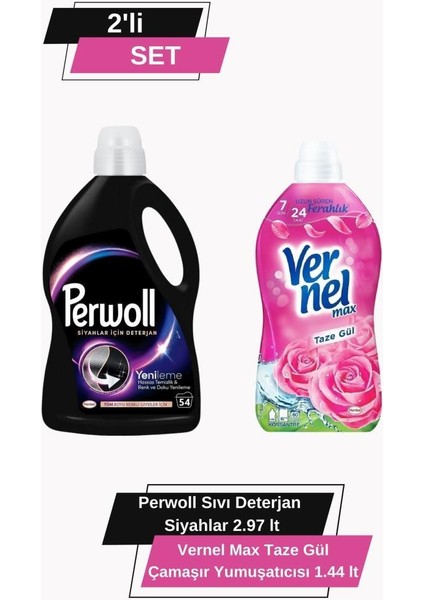 Siyah Deterjan 2,97L + Vernel Max Taze Gül Yumuşatıcı 1,44L X12 Çamaşır Bakım Seti