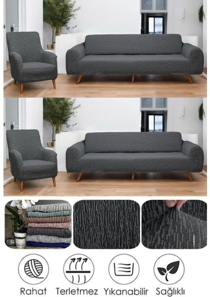 Jakarli Koltuk ,kanepe ,çekyat Örtüsü Çubuk Desen Esnekli Eteksiz3+3+1+1 Takım