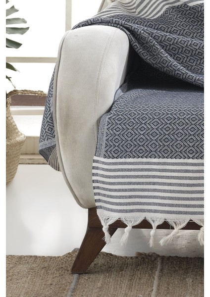 Bergama Indigo 2 Adet Koltuk Örtüsü 180 x 200 cm Koltuk Şalı Kanepe Berjer Örtüsü Pamuklu modelleri