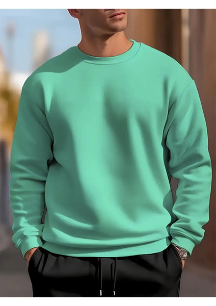 Erkek Mint Yeşili Oversize Bisiklet Yaka Sweatshirt