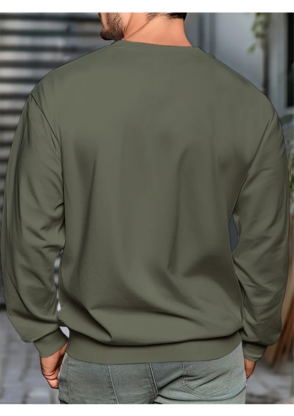 Erkek Haki Oversize Bisiklet Yaka Sweatshirt