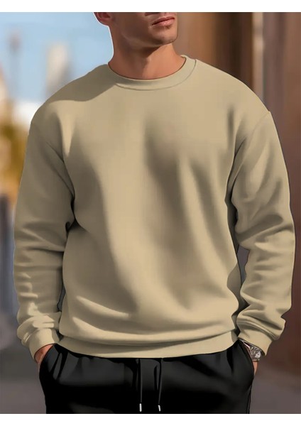 Erkek Vizon Oversize Bisiklet Yaka Sweatshirt