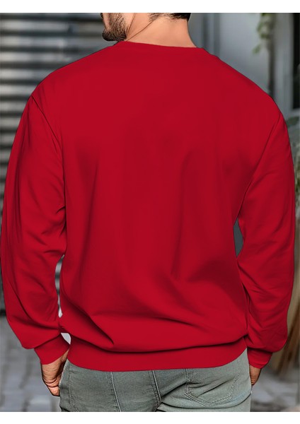 Erkek Kırmızı Oversize Bisiklet Yaka Sweatshirt