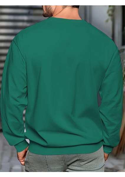 Erkek Nefti Yeşili Oversize Bisiklet Yaka Sweatshirt