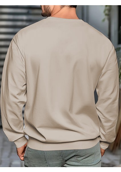 Erkek Bej Oversize Bisiklet Yaka Sweatshirt