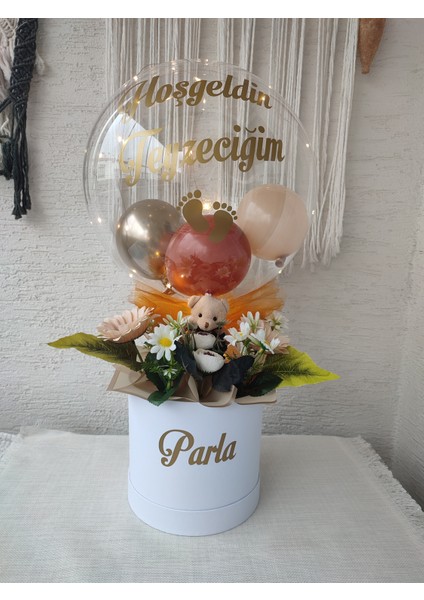 Çiçek Buketi Balonlar Yazılı LED Işıklı Doğum & Sevgililer Günü Yıldönümü Hediye Kutusu modelleri