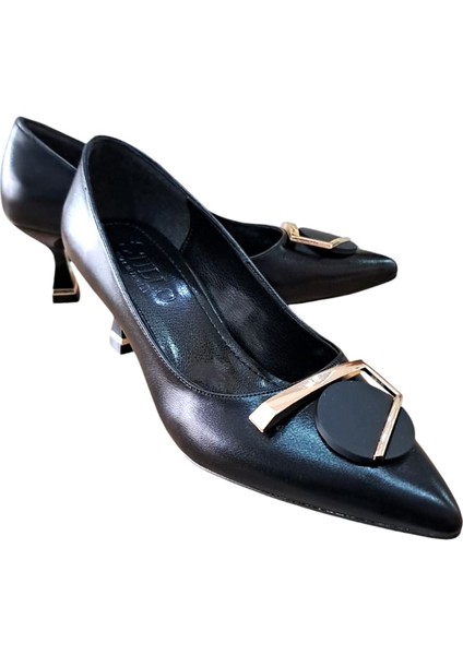 524 Kadın Tokalı 5 cm Kadeh Ökçeli Stiletto Siyah