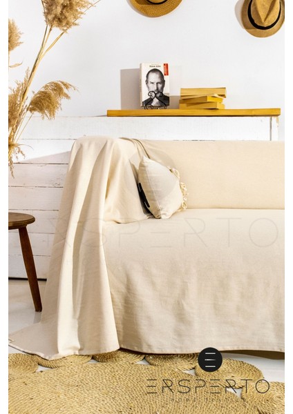 Natural Pamuk Keten Koltuk Örtüsü 180X215CM-KOLLARI Örtmez