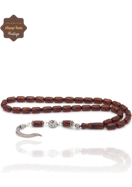 Kahve Kapsül Kesim Gümüş Ay Yıldız Püsküllü Sıkma Kehribar Tesbih 201023886
