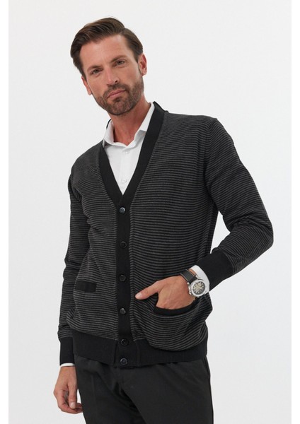 Erkek Standart Fit Normal Kesim Cepli Hırka Triko