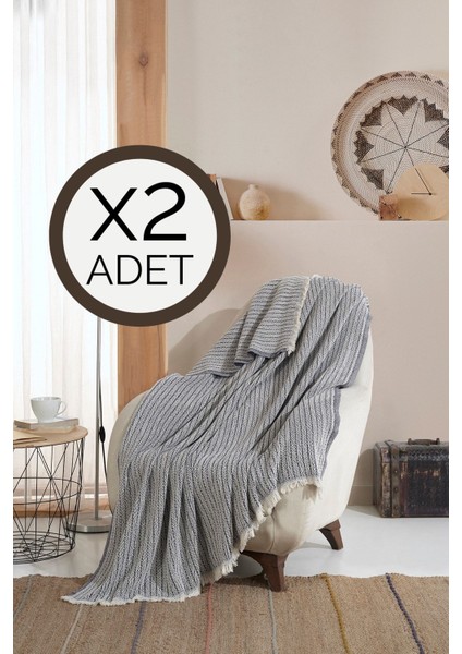 Vera Indigo 2 Adet Koltuk Berjer Örtüsü Şalı 150 x 200 cm Tv Battaniyesi Throw Pamuklu