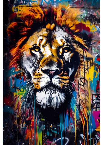 Çok Renkli Aslan Dekoratif Kanvas Tablo