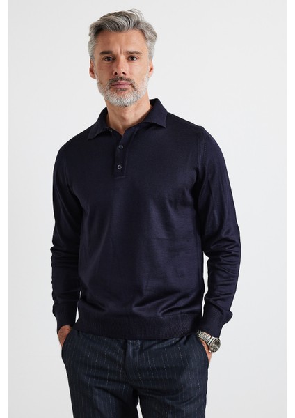 Erkek Büyük Beden Normal Kesim Polo Yaka Triko Kazak