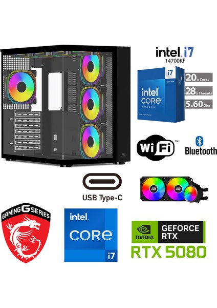 Şafak-Gaming Ddr5 – Rtx 5080 16GB – Intel I7 14700KF – 32GB Ddr5 6000 Mhz Ram – 1 Tb M.2 SSD -B760 Ddr5 Wifi- Sıvı Sogutmalı