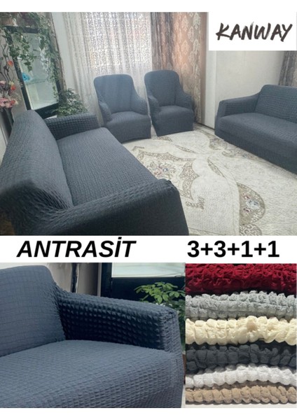 3+3+1+1 Bürümcük Koltuk Takımı Örtüsü. Boydan Eteksiz Streç Esnek Lastikli Çekyat Kanepe Kılıfı