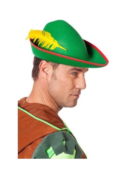 Yeşil Renk Robin Hood Şapkası Sarı Tüylü