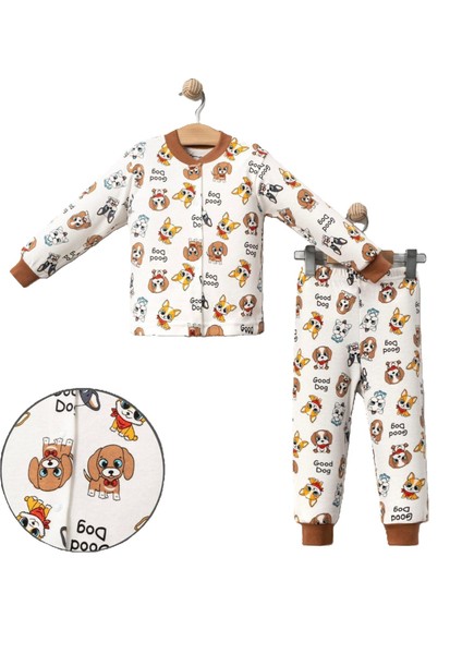 Erkek Çocuk Pijama Takımı Kedi Köpek Desenli Pamuklu