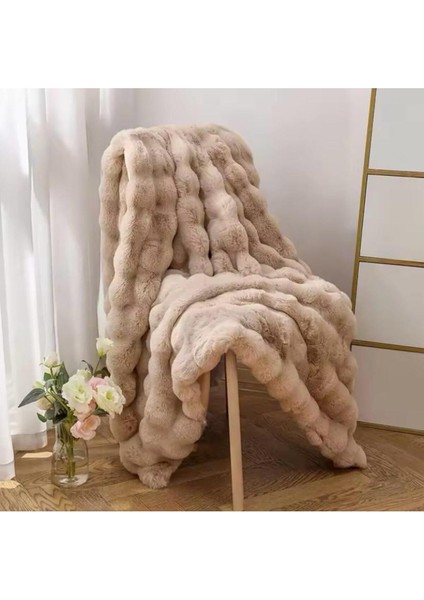 Kalın Baklava Desnli Kabartmalı Tavşan Peluş Tek Kişilik Koltuk Için ( 1ADET) 150*100CM Ölçü (Bej)