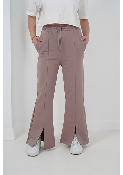 Kız Çocuk Iki Iplik Kumaş Çımalı Yırtmaç Paçalı Jogger Pantolon