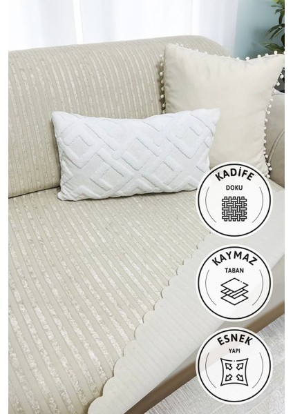 Kaymaz Taban Süngerli Kadife Koltuk - Çekyat Örtüsü 170X210 - Krem